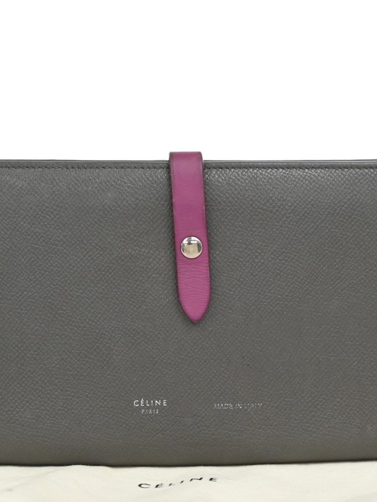 Celine Logo Strap Bifold Long Wallet Purse Leather Pink Gray Italy Shw 02kd009